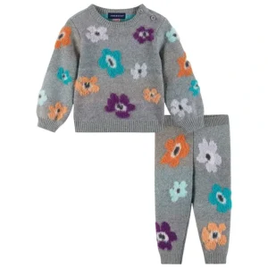 Best Sale Infant 2-piece Dove Grey Sweater & Pant Set | Eyelash Flowers - CaringForTots - Professional Baby and Children's Products | Caring for Growth, Caring for Every Moment