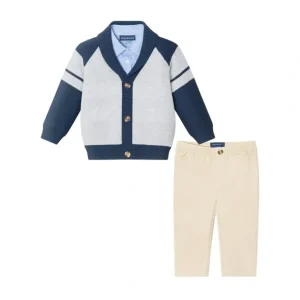 Store Infant Shawl Cardigan & Pant Set | Navy/heather Grey - CaringForTots - Professional Baby and Children's Products | Caring for Growth, Caring for Every Moment