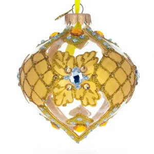 Clearance Jeweled Golden Leaves On Clear Glass Onion Finial Christmas Ornament - CaringForTots - Professional Baby and Children's Products | Caring for Growth, Caring for Every Moment
