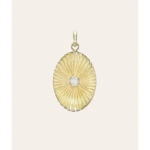 Shop All | 14k Gold Pleated Oval With Round Diamond Pendant - CaringForTots - Professional Baby and Children's Products | Caring for Growth, Caring for Every Moment