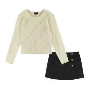 Best Sale Kids (7-16) Rib Knit Long Sleeve Top & Corduroy Skirt Set | Cream & Sleek Black - CaringForTots - Professional Baby and Children's Products | Caring for Growth, Caring for Every Moment