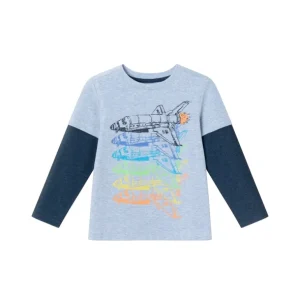New Kids Long Sleeve Two-fer Graphic Tee Shirt | Space Shuttle - CaringForTots - Professional Baby and Children's Products | Caring for Growth, Caring for Every Moment