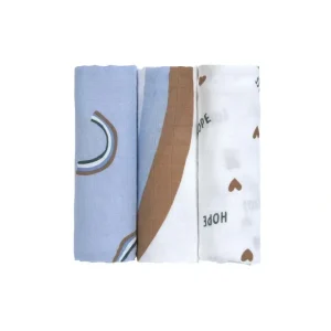 Outlet Lassig Heavenly Soft Swaddles - Happy Rascals - Sky Blue - Smiley - CaringForTots - Professional Baby and Children's Products | Caring for Growth, Caring for Every Moment