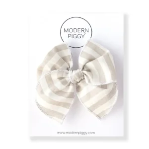 Outlet Latte Stripe | Petite Party Bow - CaringForTots - Professional Baby and Children's Products | Caring for Growth, Caring for Every Moment