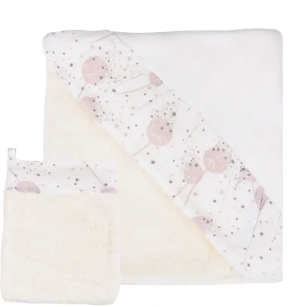 Best Lilas | Muslin-trimmed Ivory Hooded Towel & Washcloth - CaringForTots - Professional Baby and Children's Products | Caring for Growth, Caring for Every Moment