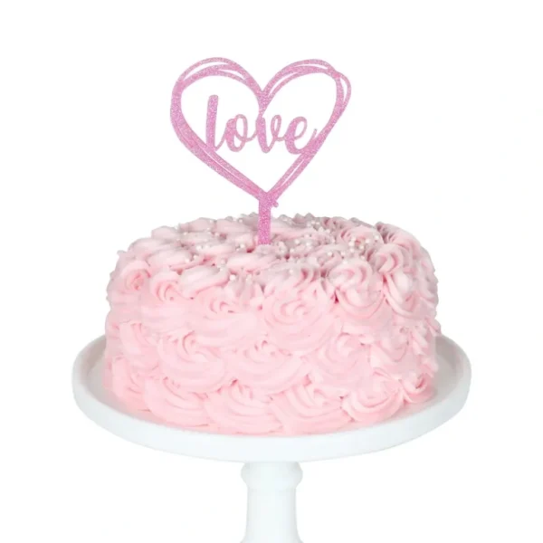 Flash Sale Love - Heart Acrylic Cake Topper In Pink Glitter - CaringForTots - Professional Baby and Children's Products | Caring for Growth, Caring for Every Moment