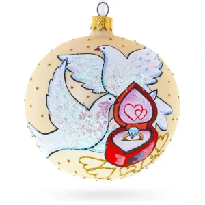 Outlet Lovebirds: Doves And Wedding Ring Blown Glass Ball Christmas Ornament 4 Inches - CaringForTots - Professional Baby and Children's Products | Caring for Growth, Caring for Every Moment