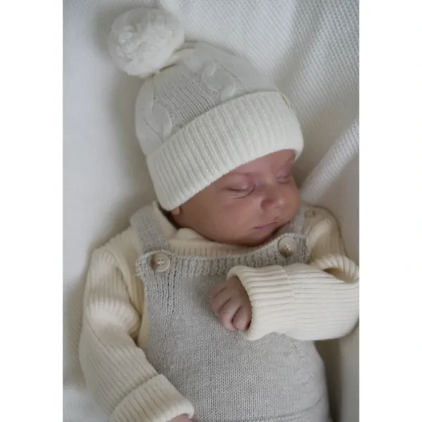 Flash Sale Luna + Luca Cable Knit Pom Beanie - Off-white - CaringForTots - Professional Baby and Children's Products | Caring for Growth, Caring for Every Moment