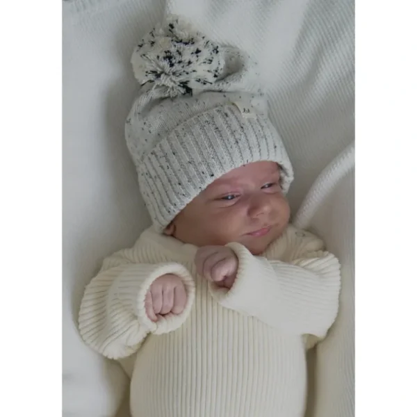 Clearance Luna + Luca Pom Beanie - Black Speckle - CaringForTots - Professional Baby and Children's Products | Caring for Growth, Caring for Every Moment