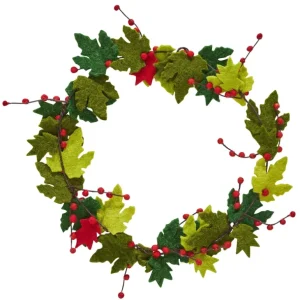 Discount Maple Leaf Wreath With Berries In Hand Felted Wool - 12" - CaringForTots - Professional Baby and Children's Products | Caring for Growth, Caring for Every Moment