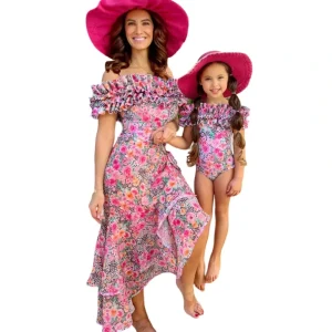 New Mommy And Me Leopard Ruffle Shoulder One Piece Swimsuit - CaringForTots - Professional Baby and Children's Products | Caring for Growth, Caring for Every Moment