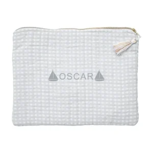 Best Monogrammed Linen Pouch | Grey Gingham - CaringForTots - Professional Baby and Children's Products | Caring for Growth, Caring for Every Moment