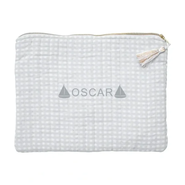 Best Monogrammed Linen Pouch | Grey Gingham - CaringForTots - Professional Baby and Children's Products | Caring for Growth, Caring for Every Moment
