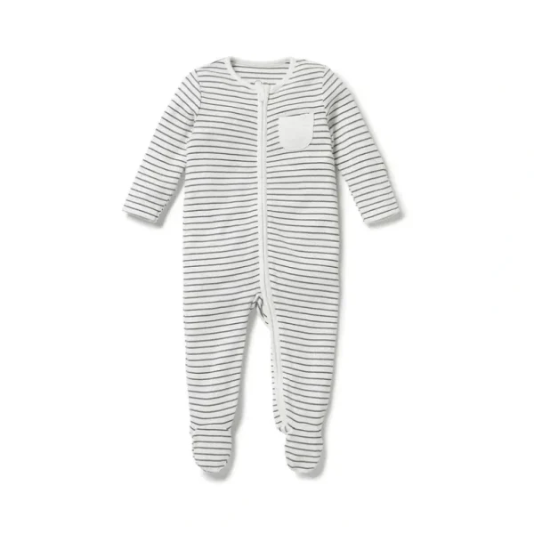 Discount MORI Clever Zip Sleepsuit - Grey Stripe - CaringForTots - Professional Baby and Children's Products | Caring for Growth, Caring for Every Moment