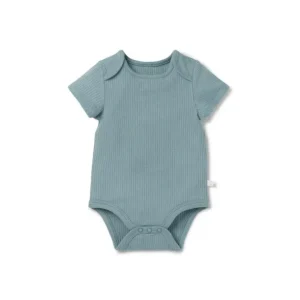 Clearance MORI Ribbed Short Sleeve Bodysuit - Blue - CaringForTots - Professional Baby and Children's Products | Caring for Growth, Caring for Every Moment