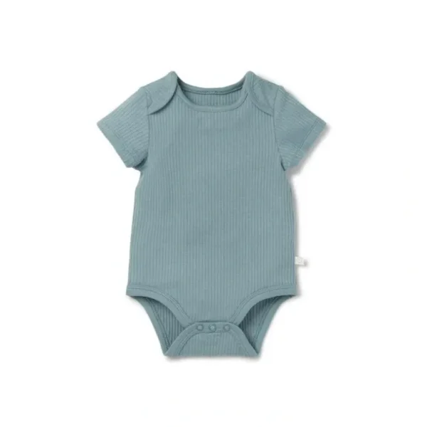 Clearance MORI Ribbed Short Sleeve Bodysuit - Blue - CaringForTots - Professional Baby and Children's Products | Caring for Growth, Caring for Every Moment