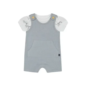 Shop Organic Cotton Onesie And Waffle Shortall Set Blue Gray - CaringForTots - Professional Baby and Children's Products | Caring for Growth, Caring for Every Moment