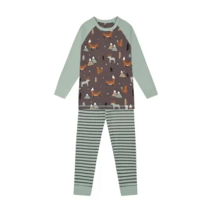 New Organic Cotton Printed Fox Two Piece Pajama Set Dark Grey - CaringForTots - Professional Baby and Children's Products | Caring for Growth, Caring for Every Moment