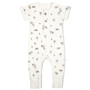 Cheap Organic Short Sleeve Button Romper - Malibu - CaringForTots - Professional Baby and Children's Products | Caring for Growth, Caring for Every Moment