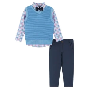 Shop All | 4-piece Sweater Vest Set | White & Blue - CaringForTots - Professional Baby and Children's Products | Caring for Growth, Caring for Every Moment