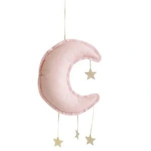 Toys | Pink Linen Moon Mobile - CaringForTots - Professional Baby and Children's Products | Caring for Growth, Caring for Every Moment