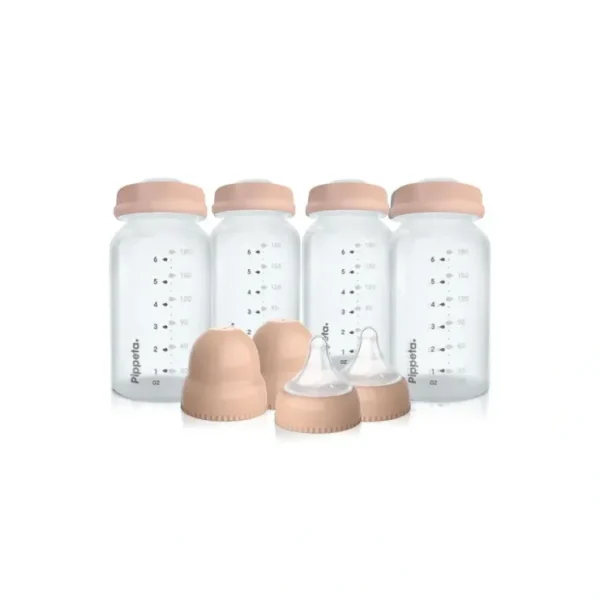 Pippeta Milk Storage Bottles - Teats + Lids - 4 Pack - Ash Rose - CaringForTots - Professional Baby and Children's Products | Caring for Growth, Caring for Every Moment* Baby Bottles