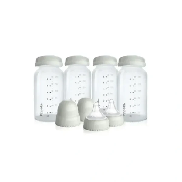 Pippeta Milk Storage Bottles - Teats + Lids - 4 Pack - Sea Salt - CaringForTots - Professional Baby and Children's Products | Caring for Growth, Caring for Every Moment* Baby Bottles