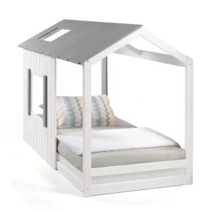 Store P'kolino Kid's House Twin Floor Bed - White Wall & Frame with Grey Roof - CaringForTots - Professional Baby and Children's Products | Caring for Growth, Caring for Every Moment