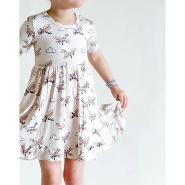 Plane Fun Dream Ruffle Dress - CaringForTots - Professional Baby and Children's Products | Caring for Growth, Caring for Every Moment* Dresses - Short Sleeve