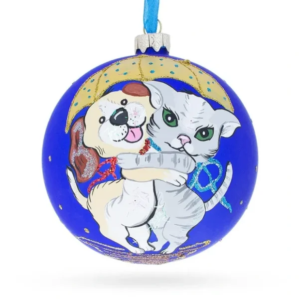 Playful Cat & Dog Blown Glass Ball Christmas Ornament 4 Inches - CaringForTots - Professional Baby and Children's Products | Caring for Growth, Caring for Every Moment* Christmas Tree Ornaments