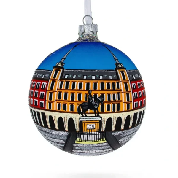 Plaza Mayor, Madrid, Spain Glass Ball Christmas Ornament 4 Inches - CaringForTots - Professional Baby and Children's Products | Caring for Growth, Caring for Every Moment* Christmas Tree Ornaments
