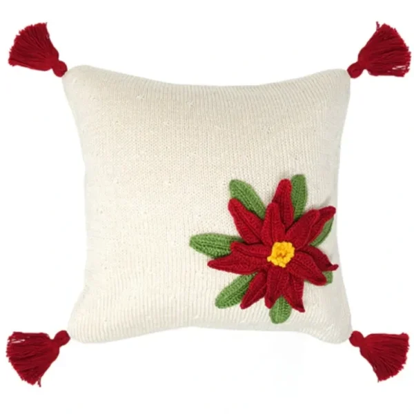 Poinsettia 10" Pillow (red Tassel) - CaringForTots - Professional Baby and Children's Products | Caring for Growth, Caring for Every Moment* Decorative Pillows