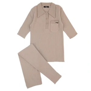 Pointed Collar Loungewear Set, Sand - CaringForTots - Professional Baby and Children's Products | Caring for Growth, Caring for Every Moment* All Products