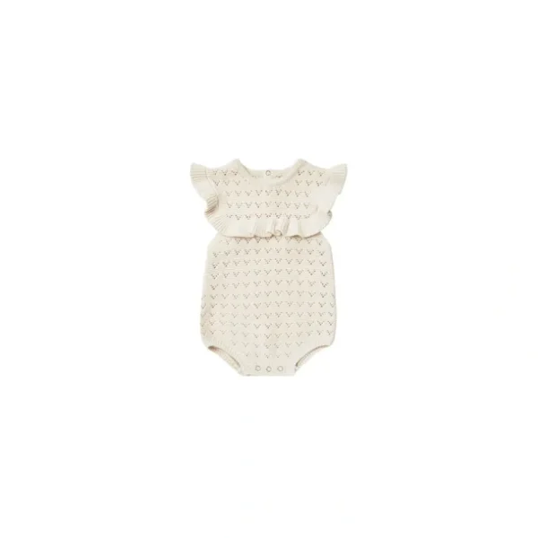 Clothing | Pointelle Ruffle Romper - Natural - CaringForTots - Professional Baby and Children's Products | Caring for Growth, Caring for Every Moment