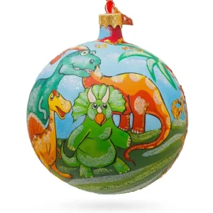 Prehistoric Adventure: Dinosaurs In Jungles Blown Glass Ball Christmas Ornament 4 Inches - CaringForTots - Professional Baby and Children's Products | Caring for Growth, Caring for Every Moment* Ornaments
