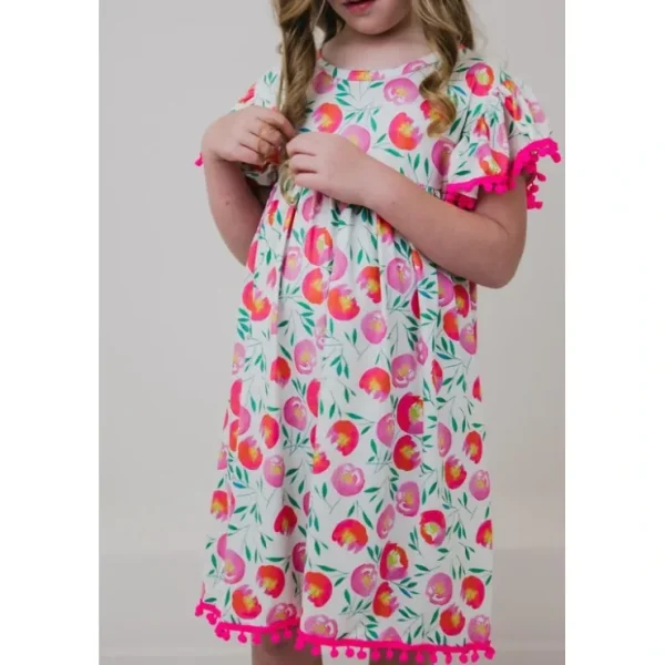 Pretty Peonies Pom Pom Dress - CaringForTots - Professional Baby and Children's Products | Caring for Growth, Caring for Every Moment* Girls