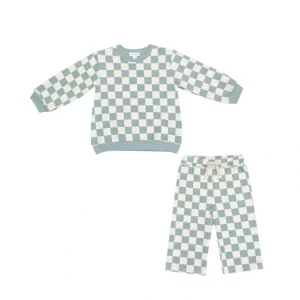 Puffy Oversized Sweatshirt And Wide Leg Pant - Checkerboard Gray Mist - CaringForTots - Professional Baby and Children's Products | Caring for Growth, Caring for Every Moment* Sweaters