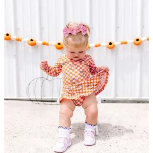 Pumpkin Checks Dream Bodysuit Dress - CaringForTots - Professional Baby and Children's Products | Caring for Growth, Caring for Every Moment* Dresses