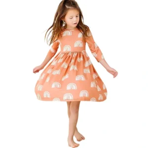 Rainbows In Fall 3/4 Sleeve Twirl Dress - CaringForTots - Professional Baby and Children's Products | Caring for Growth, Caring for Every Moment* Dresses - Twirl