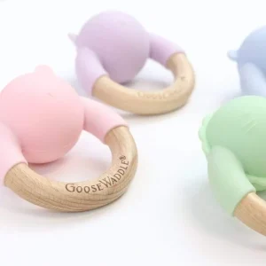 Rattle Teether Wooden + Silicone (4 Colors) - CaringForTots - Professional Baby and Children's Products | Caring for Growth, Caring for Every Moment* Rattles