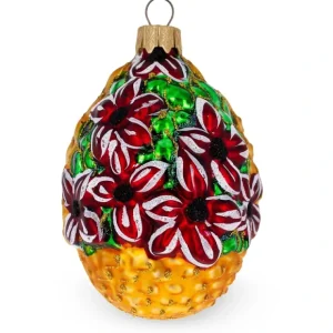 Red Flowers Bouquet In A Basket Glass Christmas Ornament - CaringForTots - Professional Baby and Children's Products | Caring for Growth, Caring for Every Moment* Christmas Tree Ornaments