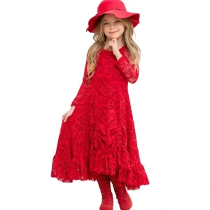 Red Hi-lo Drawstring Lace Ruffle Dress - CaringForTots - Professional Baby and Children's Products | Caring for Growth, Caring for Every Moment* Dresses