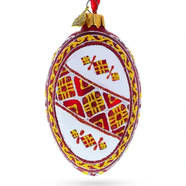 Red Stripe Ukrainian Pysanka Glass Egg Ornament 4 Inches - CaringForTots - Professional Baby and Children's Products | Caring for Growth, Caring for Every Moment* Ornaments