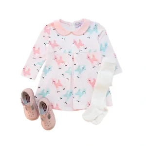 Retro Pink And Teal Deer Winter Peter Pan Collar Dress - CaringForTots - Professional Baby and Children's Products | Caring for Growth, Caring for Every Moment* Dresses