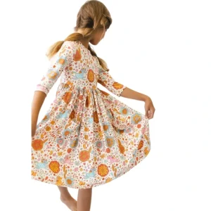 Retro Unicorns 3/4 Sleeve Pocket Twirl Dress - CaringForTots - Professional Baby and Children's Products | Caring for Growth, Caring for Every Moment* Dresses - Twirl