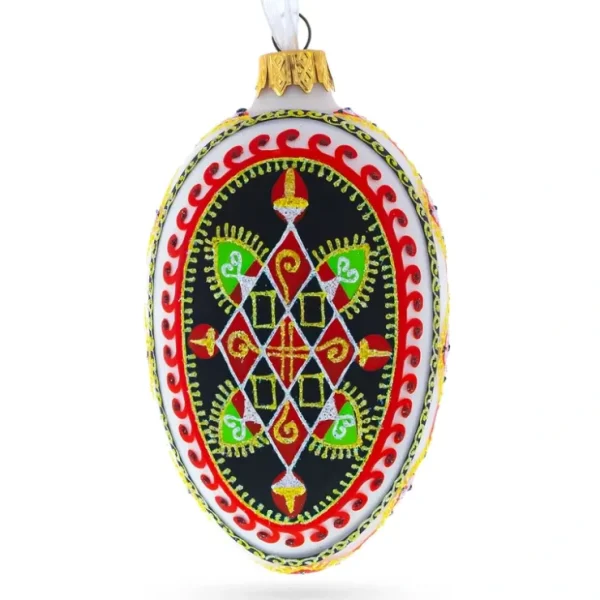 Rhombus Pysanka Glass Egg Ornament 4 Inches - CaringForTots - Professional Baby and Children's Products | Caring for Growth, Caring for Every Moment* Ornaments