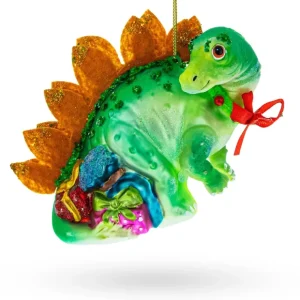 Roaring Green Dinosaur With Gifts - Blown Glass Christmas Ornament - CaringForTots - Professional Baby and Children's Products | Caring for Growth, Caring for Every Moment* Ornaments