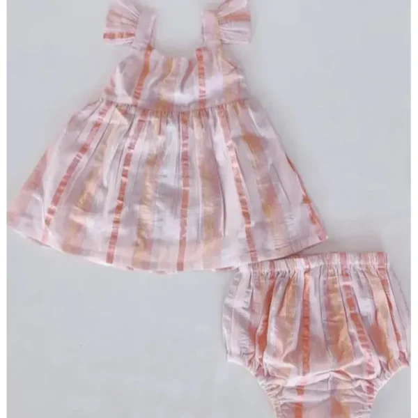 Clothing | Rose Gold Metallic Striped Cotton Dress Bloomer - CaringForTots - Professional Baby and Children's Products | Caring for Growth, Caring for Every Moment