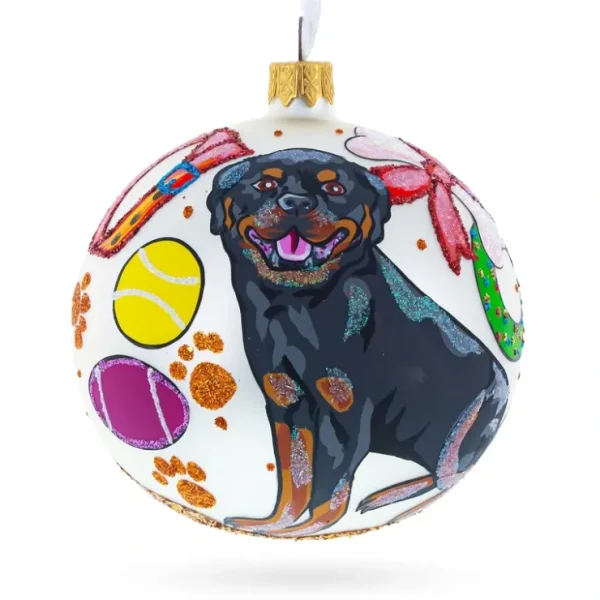 Rottweiler Enthusiast's Delight: Rottweiler Gifts Blown Glass Ball Christmas Ornaments 4 Inches - CaringForTots - Professional Baby and Children's Products | Caring for Growth, Caring for Every Moment* Christmas Tree Ornaments
