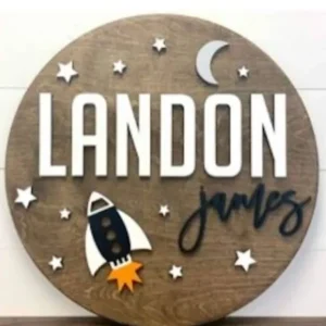 Round Personalized Wood Name Sign | Space Ship - CaringForTots - Professional Baby and Children's Products | Caring for Growth, Caring for Every Moment* Personalized Signs